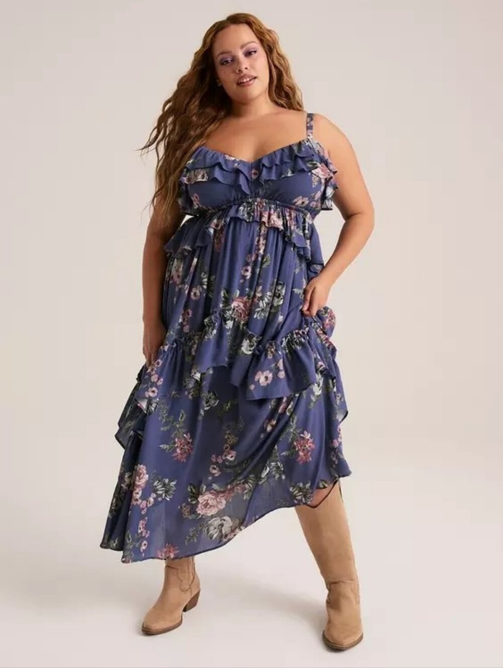 Torrid Festi Blue Boho Floral Ruffled Maxi Dress Plus Size 3X Nwt